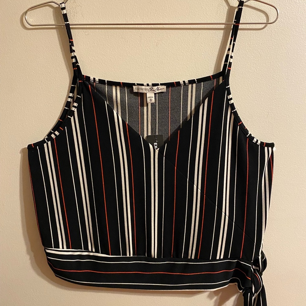 New NWT Express One Eleven Black Red Striped Crop Top‎ Size Medium $35